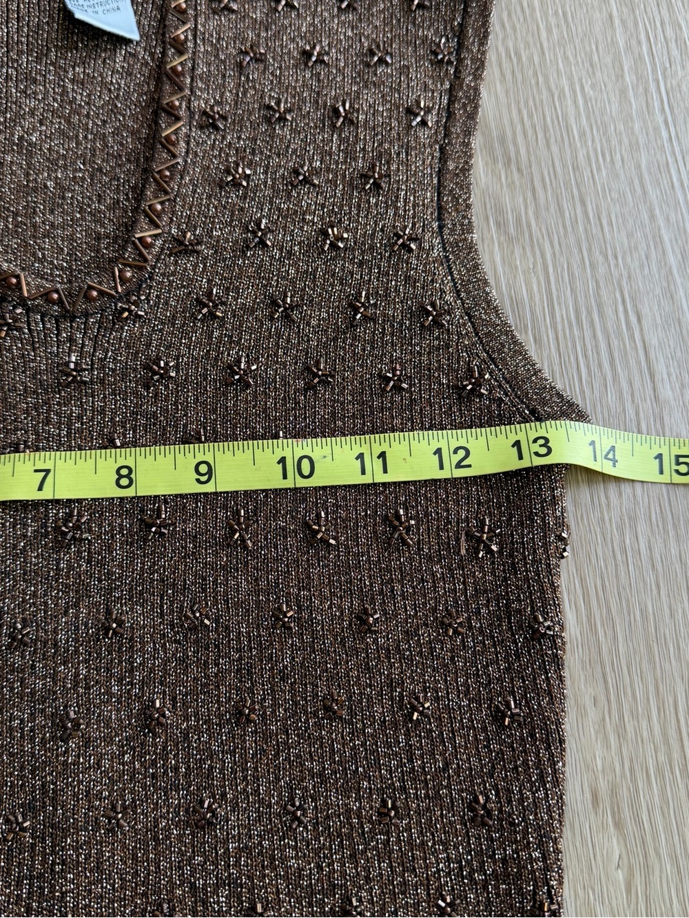 Vintage Cache Brown Metallic Beaded V-Neck Sleeveless Top M - Picture 5 of 6